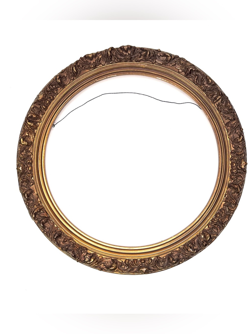 Round Ornate Wooden Hanging Picture Frame Gold Gilt For Art Painting 12" Antique